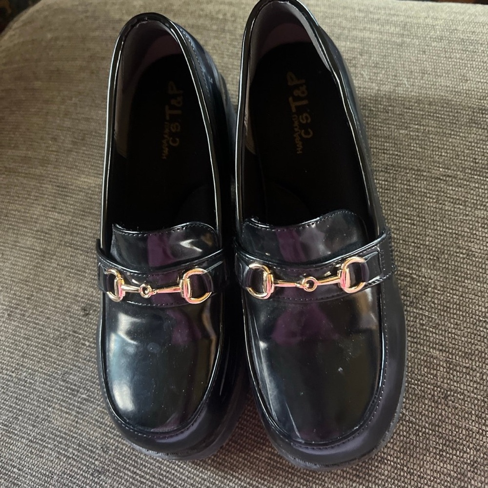 Cato Black and Gold Flats with Horsebit Detailing